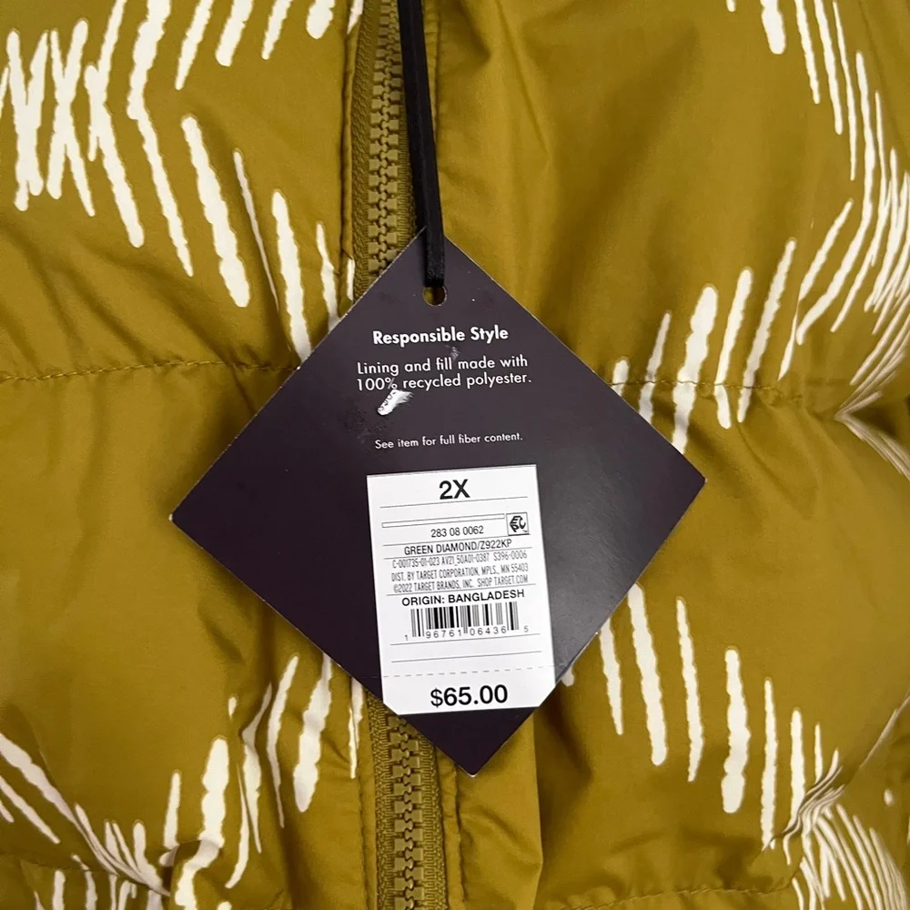 NEW AVA & VIV GREEN DIAMOND LADIES SHORT PUFFER HOODIE JACKET SIZE 2X - Picture 3 of 11